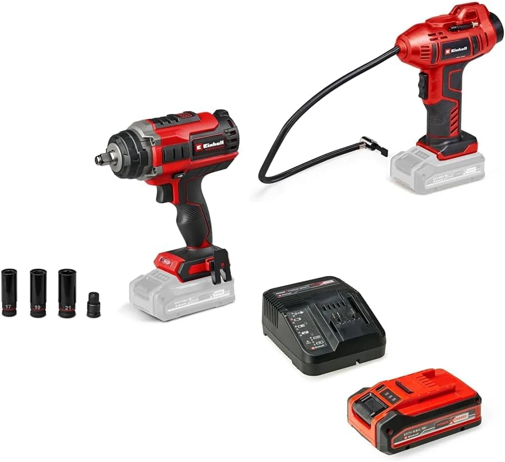 2026 Einhell Power X-Change Automotive Tool Set with Impact Wrench, Inflator, Battery and Charger