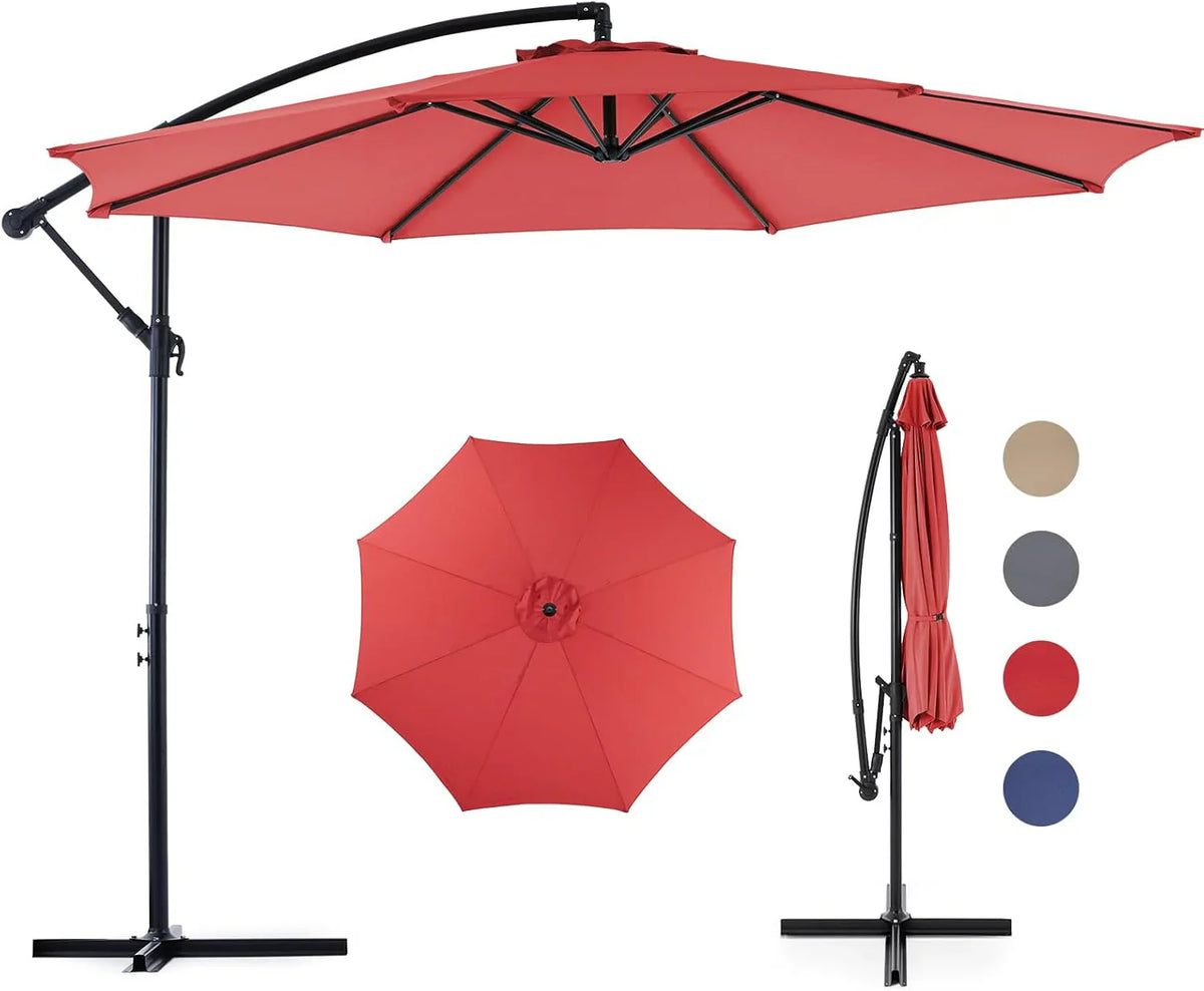9.8FT Offset Patio Umbrella Hanging Cantilever Umbrella Outdoor Sun Shade with Easy Tilt Adjustment, 8 Ribs, UV Protection for Backyard, Lawn, Garden and Pool, Blue