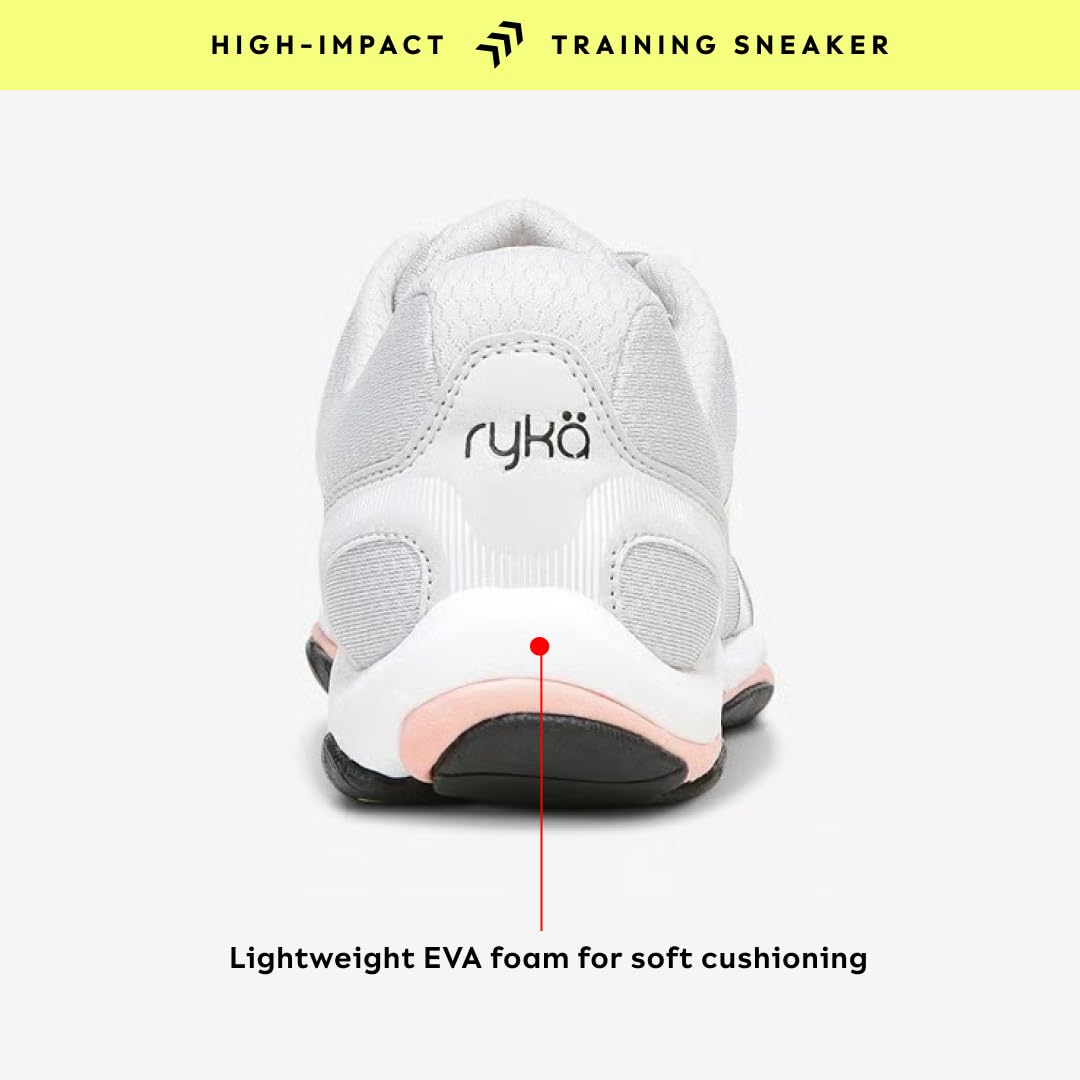 Ryka Women's Influence Cross Trainer Dance fitness shoe, Arch support, Breathable mesh, Lace-up front, Soft cushioning, Padded heel, Pivot point, Rubber sole