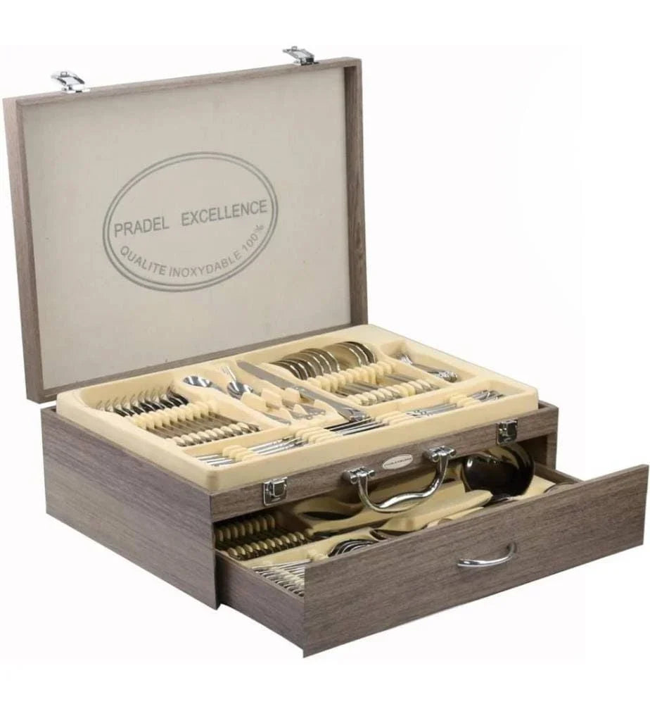 2026 Pradel Excellence Ambiance 84-Piece Stainless-Steel Flatware Set (Silver/Wood)