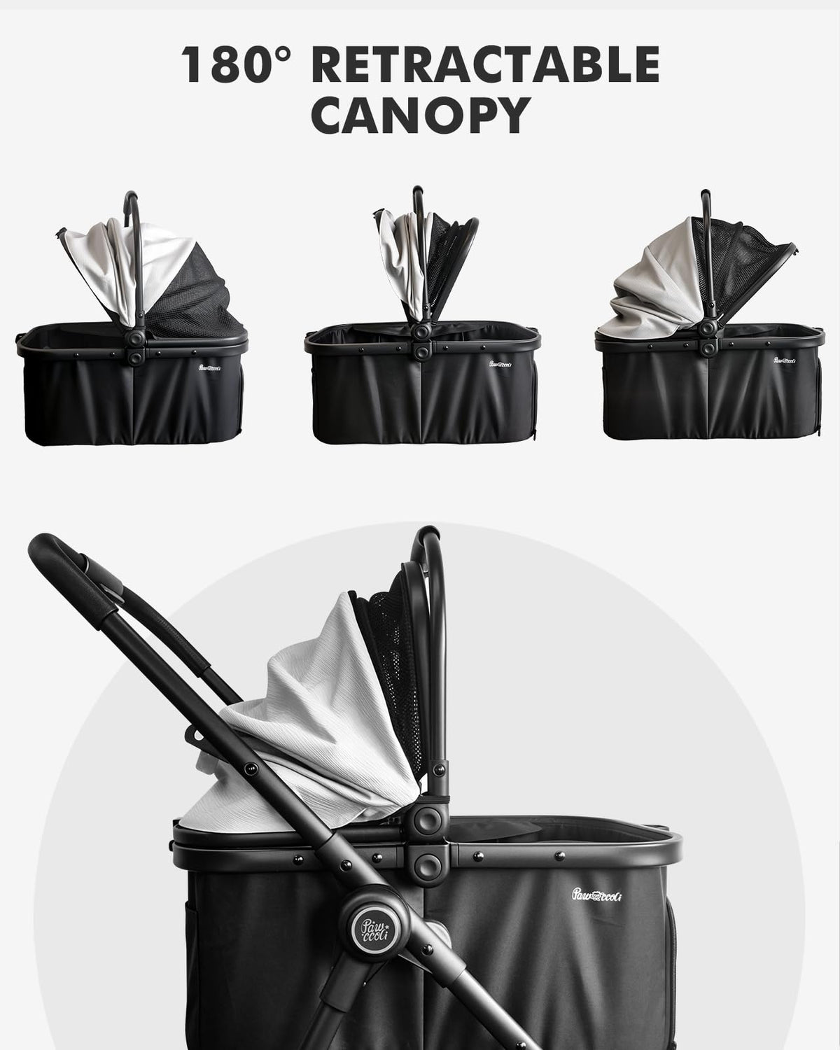 Pet Stroller for Small Dogs and Cats, One-Click Foldable Dog Stroller with Detachable Carrier & 3 Safety Tethers, Holds up to 33 lbs, Storage Basket & Cup Holder, Breathable Mesh, Black