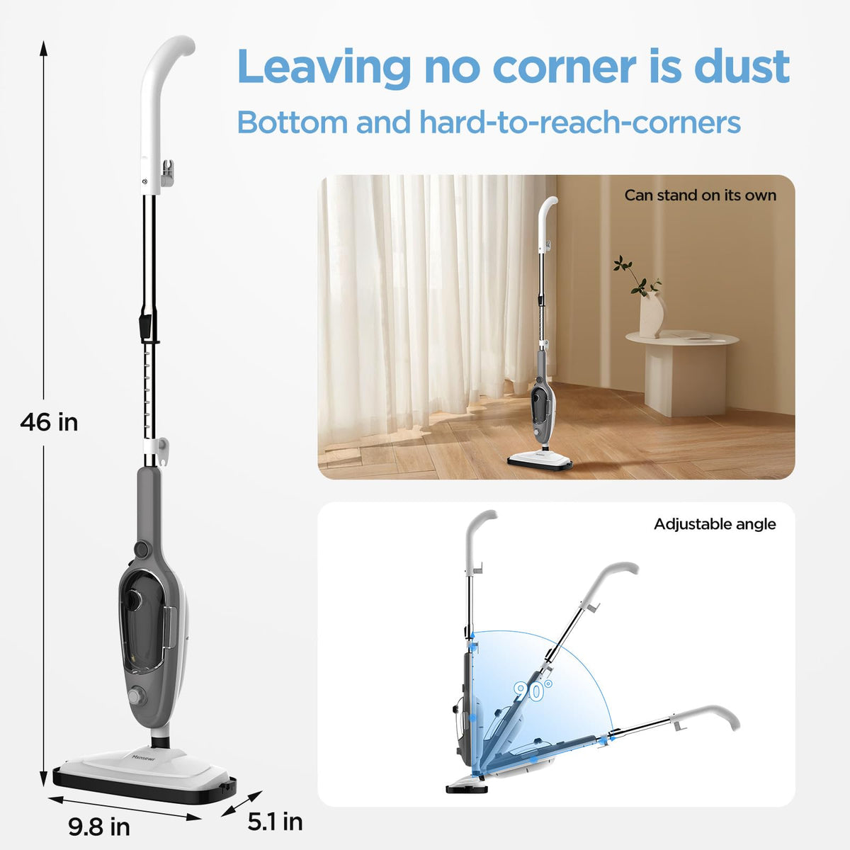 Steam Mop 11-in-1 Handheld Detachable Adjustable Steam Cleaner, Gray 23FT Cord 260℉ Rapid Heat Up Steamer, 450ml Removable Watetr Tank for Hardwood Floors, Clothes, Windows, Tiles, Carpet