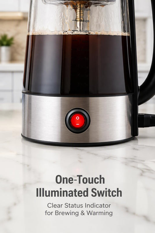 KIDISLE Percolator Coffee Pot Electric, 10-Cup Glass Coffee Percolator Brews Fast With 1000W Power, Features Durable Borosilicate Glass Carafe, Reusable Metal Filter, and Auto Keep-Warm Base
