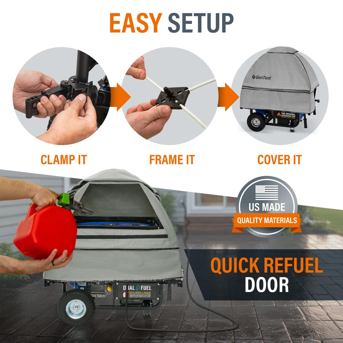 GenTent Universal Open Frame Generator Tent, Gray, Original - Standard Waterproof, NFPA-Rated, Ripstop Vinyl Running Cover, for Open Frame Generators with Post Perimeters up to 105 inches