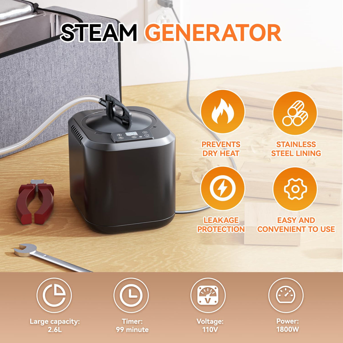 Wood Bending Steam Box Kit, 55 Inch Extra-Large Steamer, Steam Generator 15-Min Fast Heat-Up to 212°F | 9-Level Control | 4-Layer Insulation | 5-Min Tool-Free Setup | 2-Year Warranty