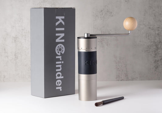 【Silver】KINGrinder K6 Manual Coffee Grinder Straight Handle Stainless Burr Supports grind settings for various brewing methods such as pour-over and espresso