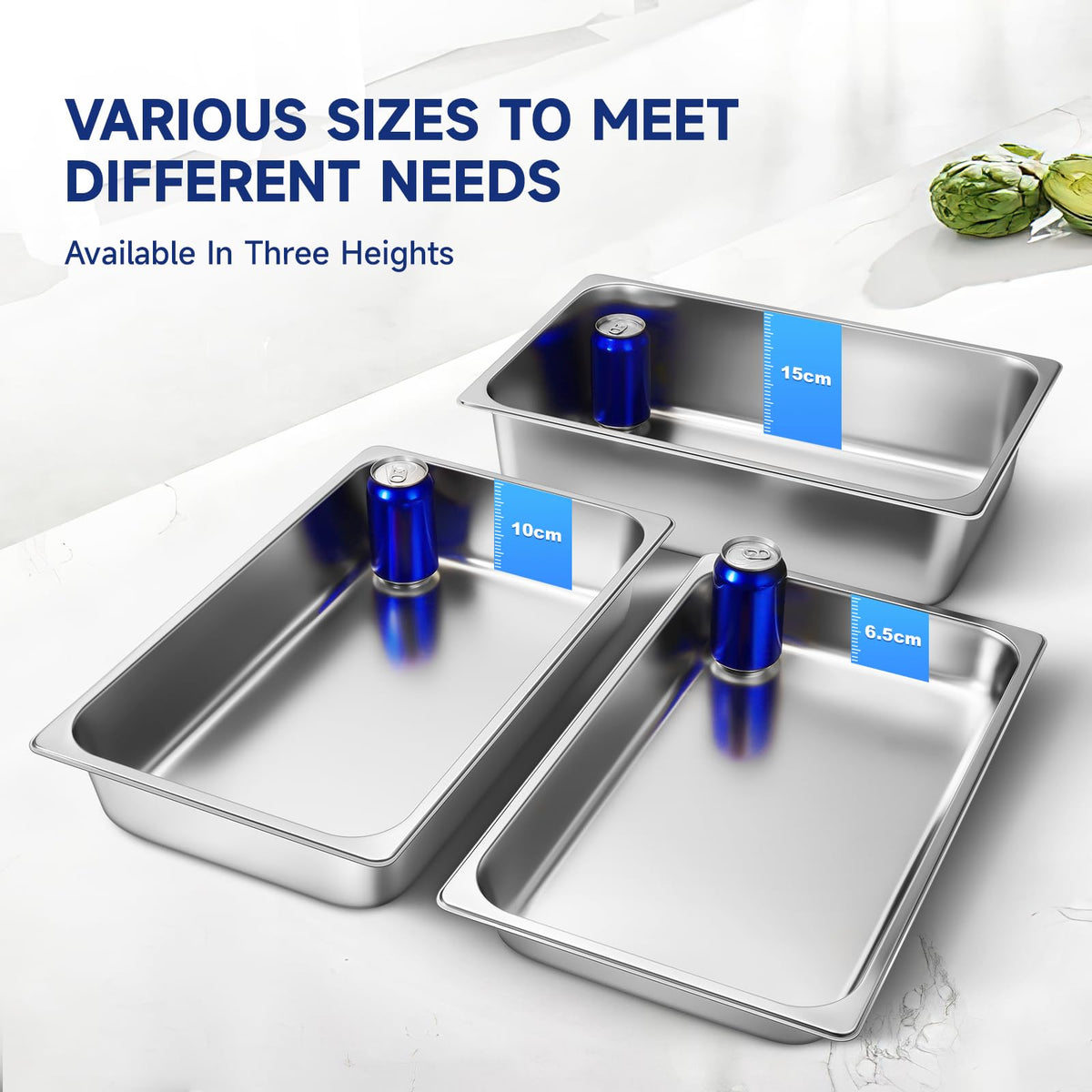Stainless Steel Hotel Pans With Lids (6 Pack, Full Size 1/1 x 4" Deep) 1/1 Full Size Steam Table Pan, 14.3 Quart, Food Prep, Chafing Dishes for Buffet, Commercial Food Pans, Restaurant Supplies