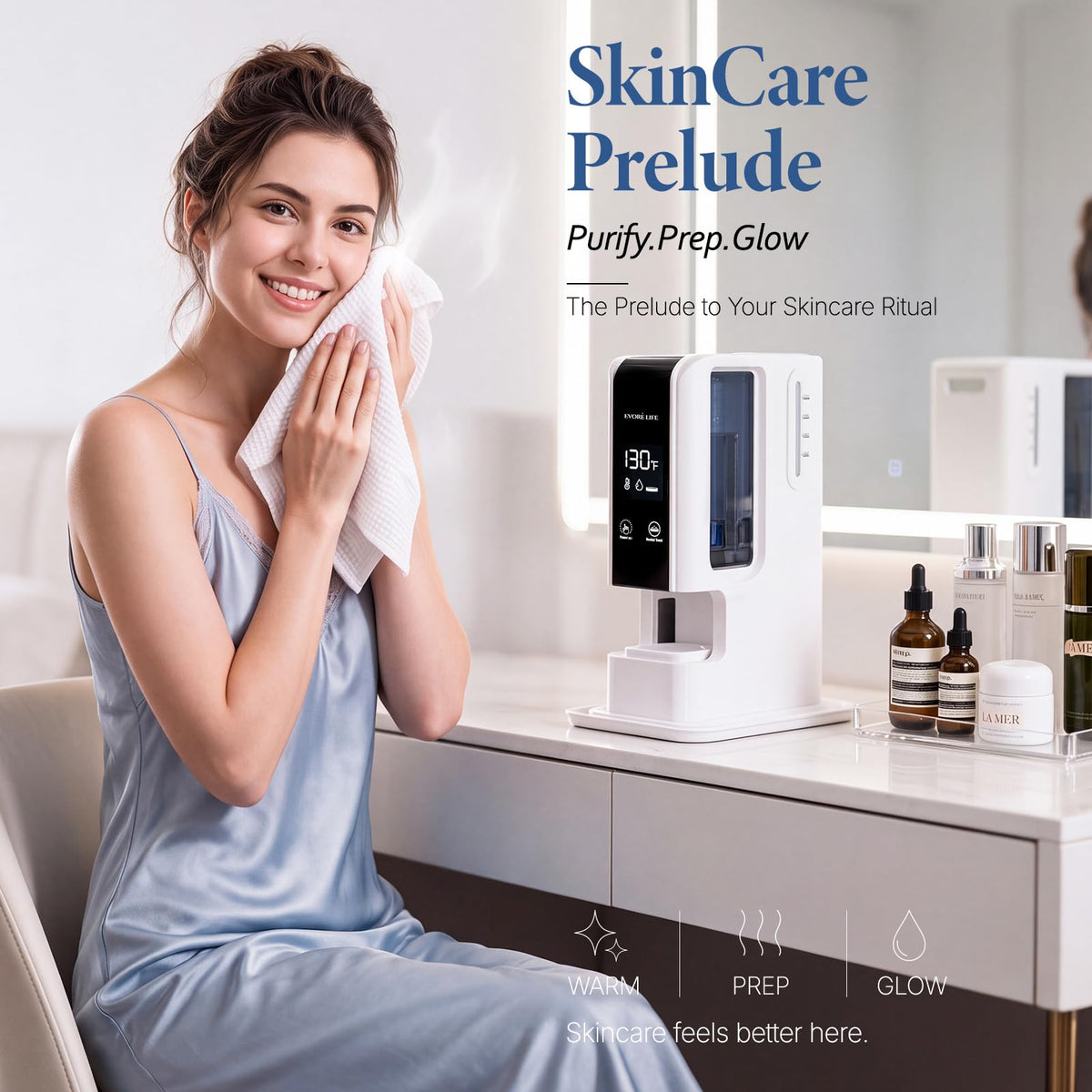 Hot Towel Dispenser 5s Heating 80PCS Compressed Towels White 131°F Constant Temperature Hot Face Towel Warmer Dispenser Quiet 45dB for Bathroom,Salon,Home SPA,Skincare
