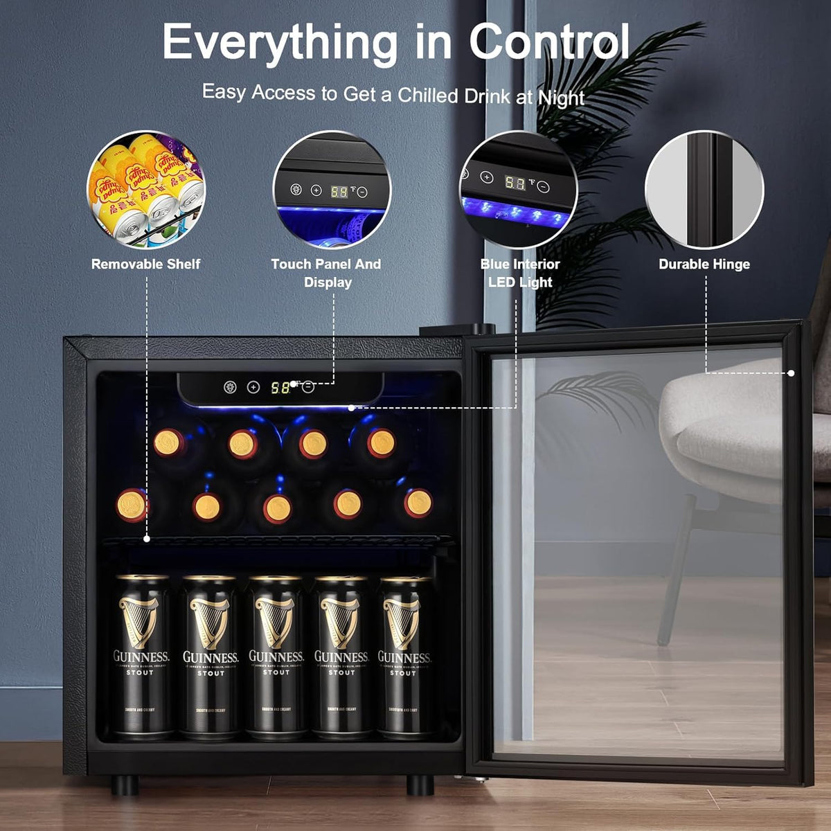 Antarctic Star Wine Cooler Beverage Refrigerator Mini Fridge 1.3 cu.ft 12 Bottle Capacity, Clear Glass Door Quiet Counter Top Cellar for Beer Soda Bar