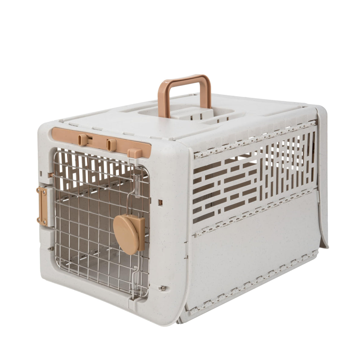 SportPet Designs Collapsible Small Pet Travel Carrier (Tan), Hard-Sided Kennel for Small Dogs, Puppies, Cats, Kittens, Animals up to 25lbs, Washable Home & Outdoor Pet Crate, 24.5"L x 16.5"W x 16"H