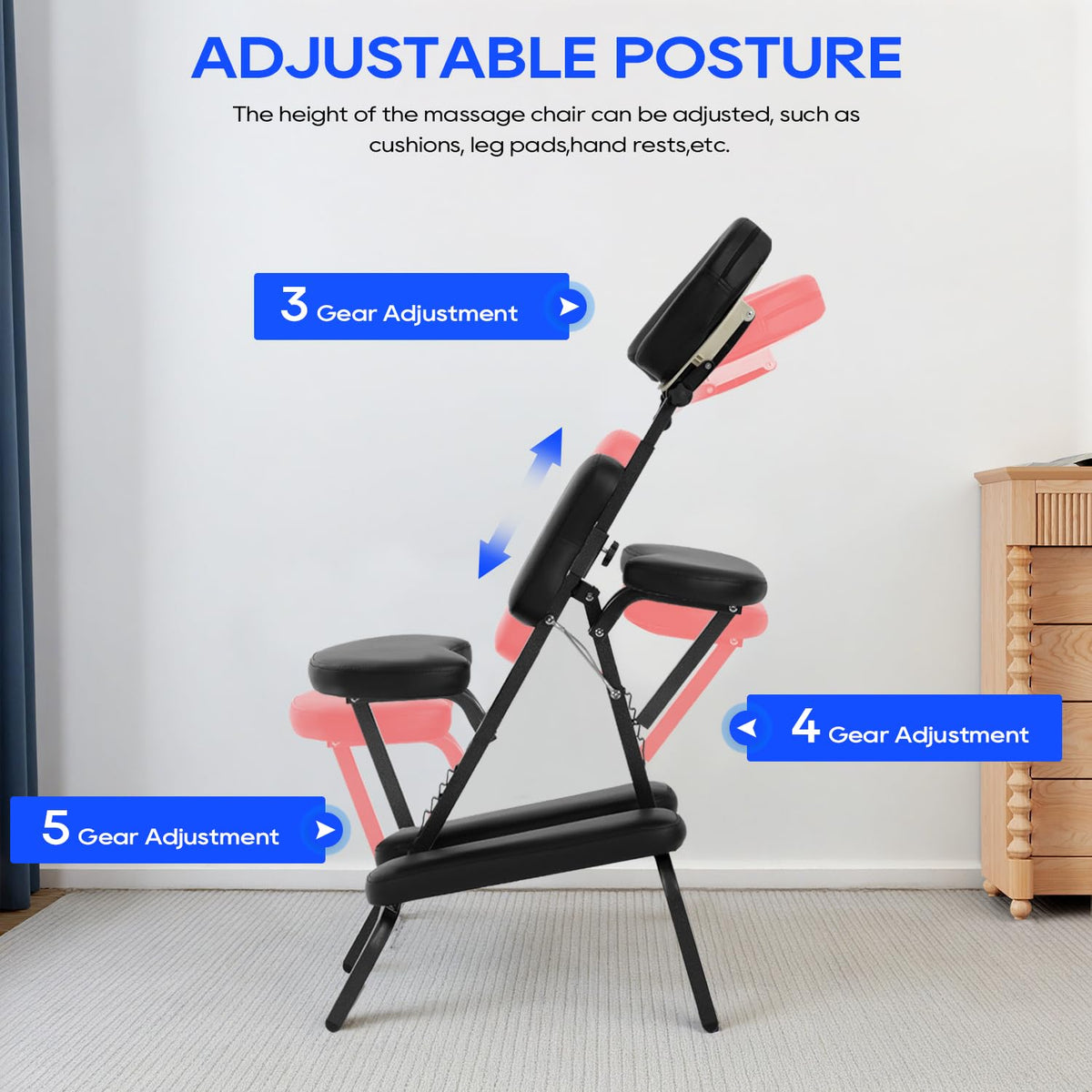 BestMassage | Portable Massage Chair | Dark Black | Folding Tattoo Chair Adjustable Headrest & Height, Carry Bag | Metal Frame & High Density Foam | Easy to Carry | For Salons, Spas, Tattoo Studios