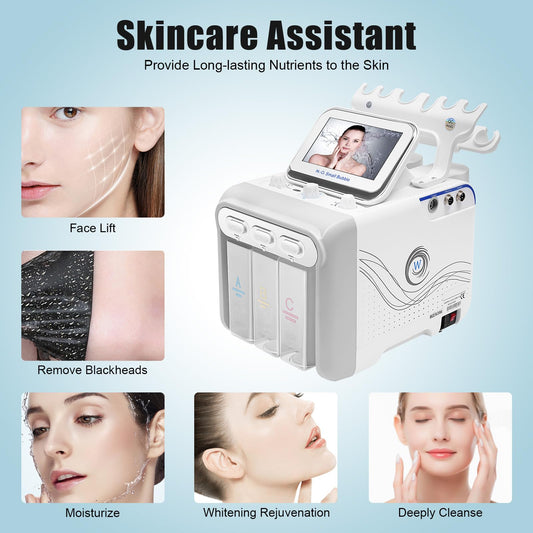 Bacocoo 6-in-1 Hydrogen Oxygen Facial Machine, Professional Blackhead Removal, Deep Cleansing & Hydration, Whitening Skin Care Device, SPA Beauty Tool with 6 Pro Heads. (110V 80W, White)