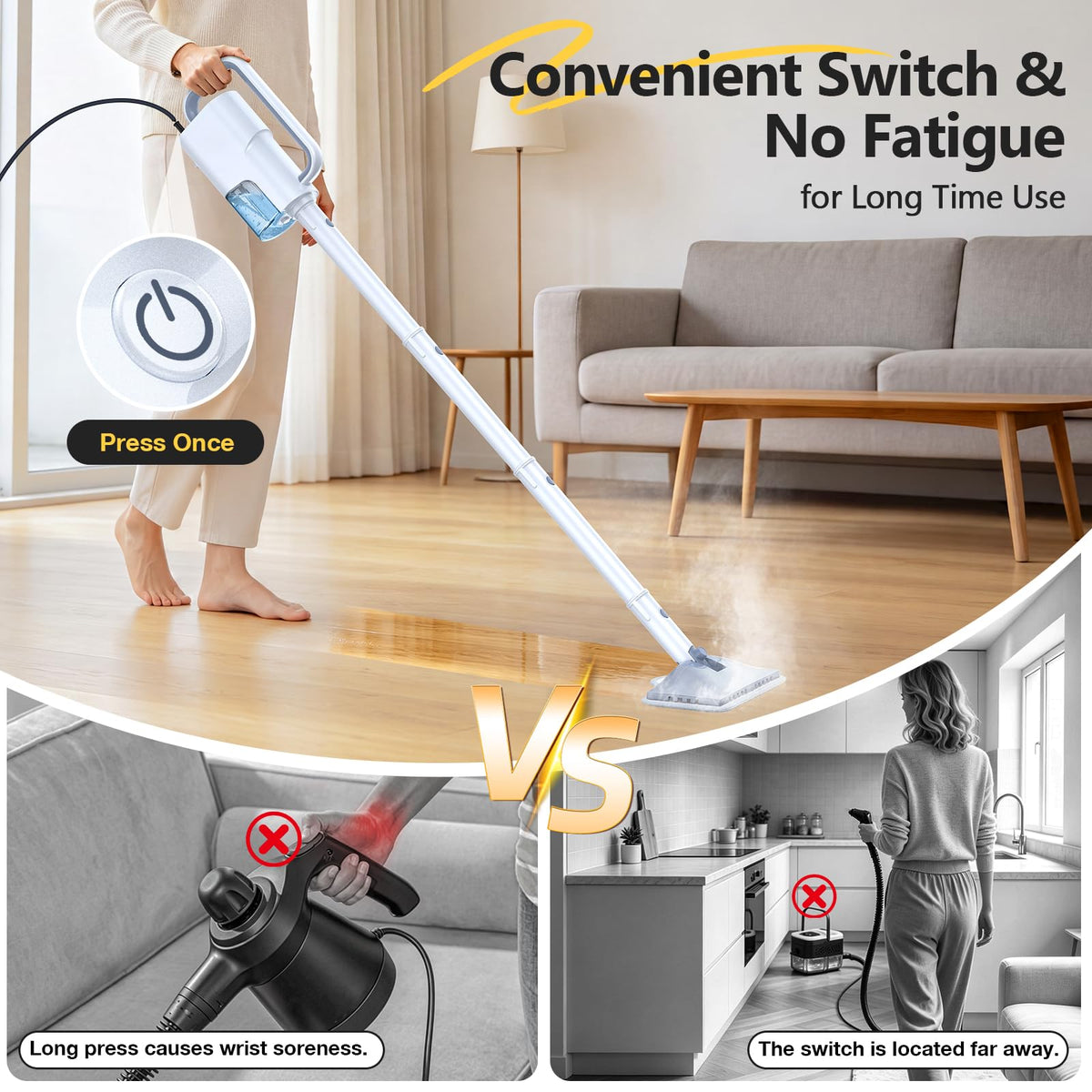 10-in-1 Steam Mop with Detachable Handheld Steam Cleaner Quick 10s Heat, 350ml Tank and 2-Level Steamer for Cleaning Floor, Carpet, BBQ Grill, Tile, and Grout, Swags