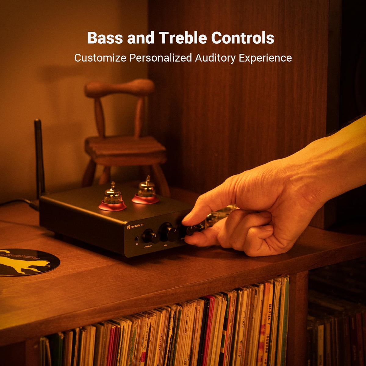 Fosi Audio P3 Tube Preamp Headphone Amplifier Home Audio Preamplifier Mini Vacuum Pre Amp Receiver with Bluetooth aptX LL HD Bass Treble Tone Controls for HiFi Stereo Active Speakers with RCA AUX Jack