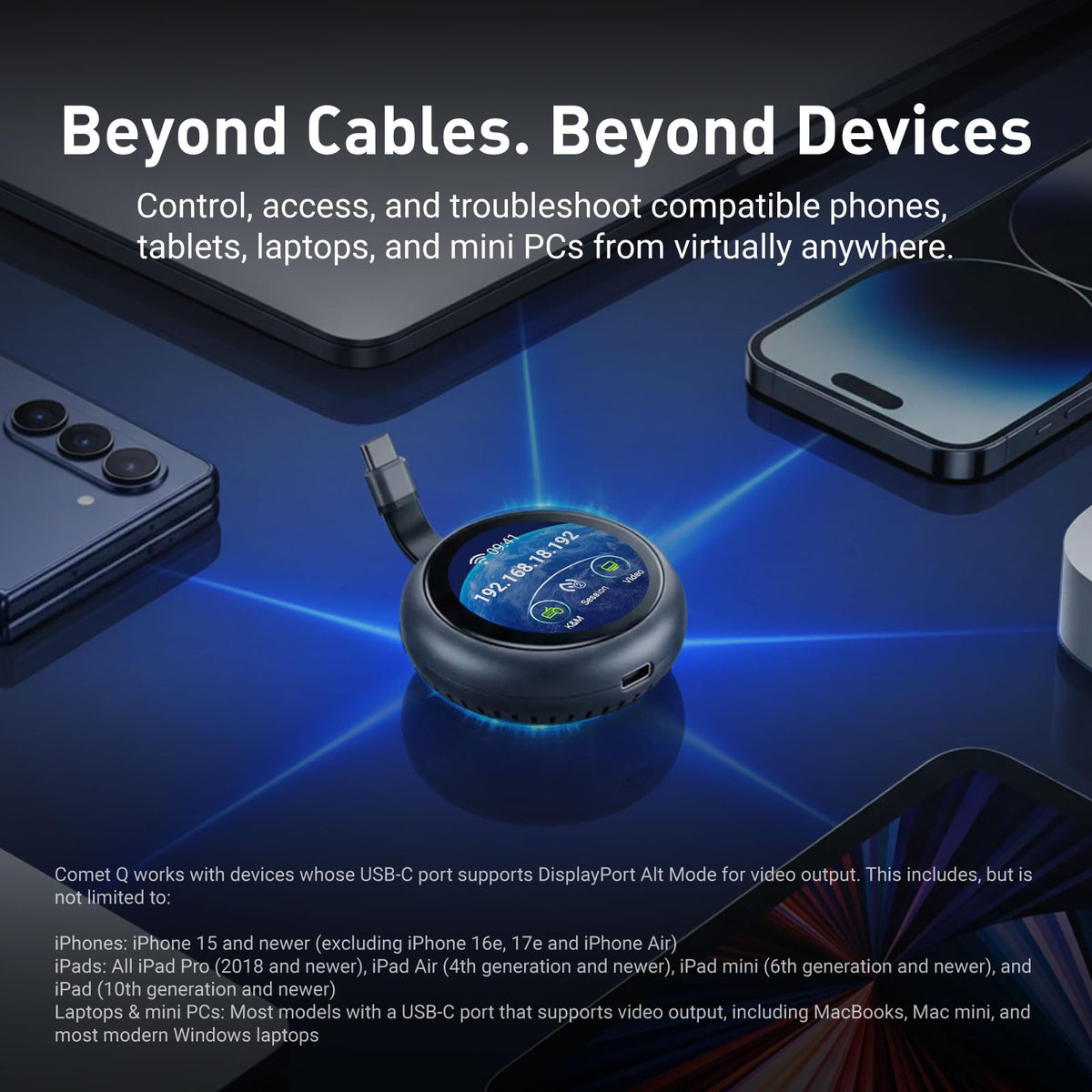 GL.iNet Comet Q (GL-RMQ1) Pocket KVM, Plug & Play Remote for Laptop iPhone No app on target, browser based control, USB-C one cable, Wi-Fi 6, touchscreen, pocket size, for remote family tech support