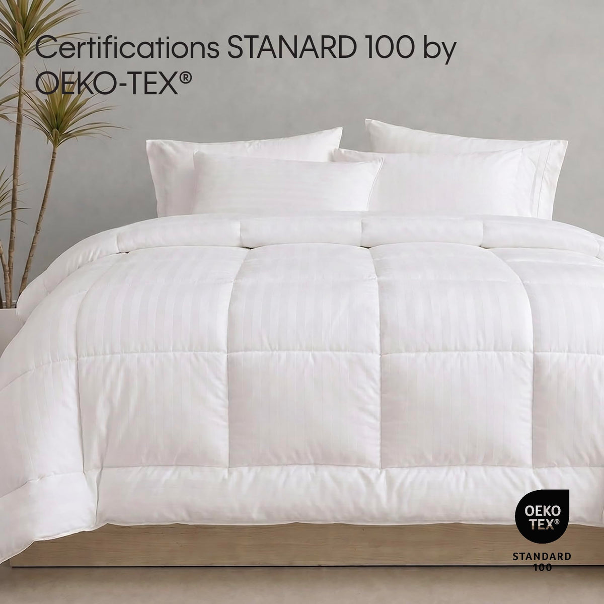 Calvin Klein Hotel Luxury King Comforter Duvet Insert Hypoallergenic Down Alternative 100% Cotton Cover All Season Medium Warmth 106 x 92 inches White Stripe