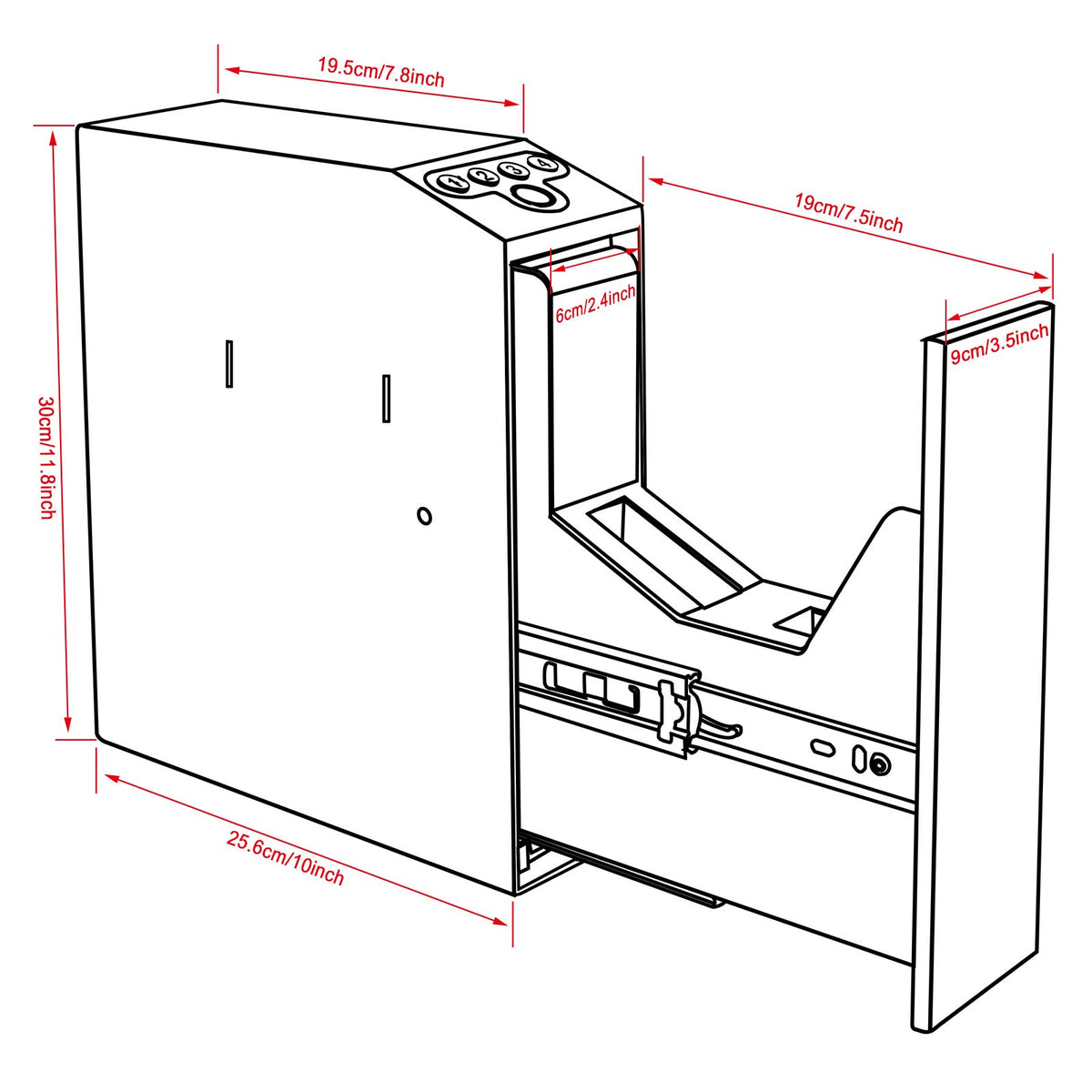 Biometric Slider Handgun Gun Safe for Nightstand, Desk, Bed Side, Truck 12.5lbs heavy duty, Auto sliding door fingerprint hand gun safe for Pistols, Triple entry modes: fingerprint, PIN code & key