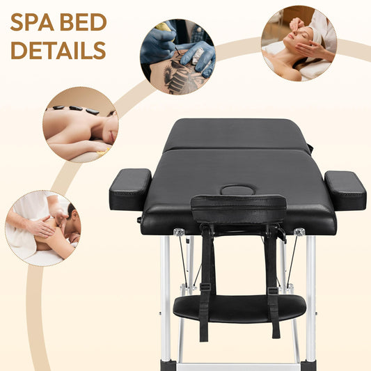 Yaheetech Portable Massage Table Foldable, Adjustable Salon Lash Bed, Black Sturdy Aluminum Frame & Cushioned PVC Leather Fold Flat for Easy Carry, Fast Setup, Height Adjustable at Home or Spa Tattoo
