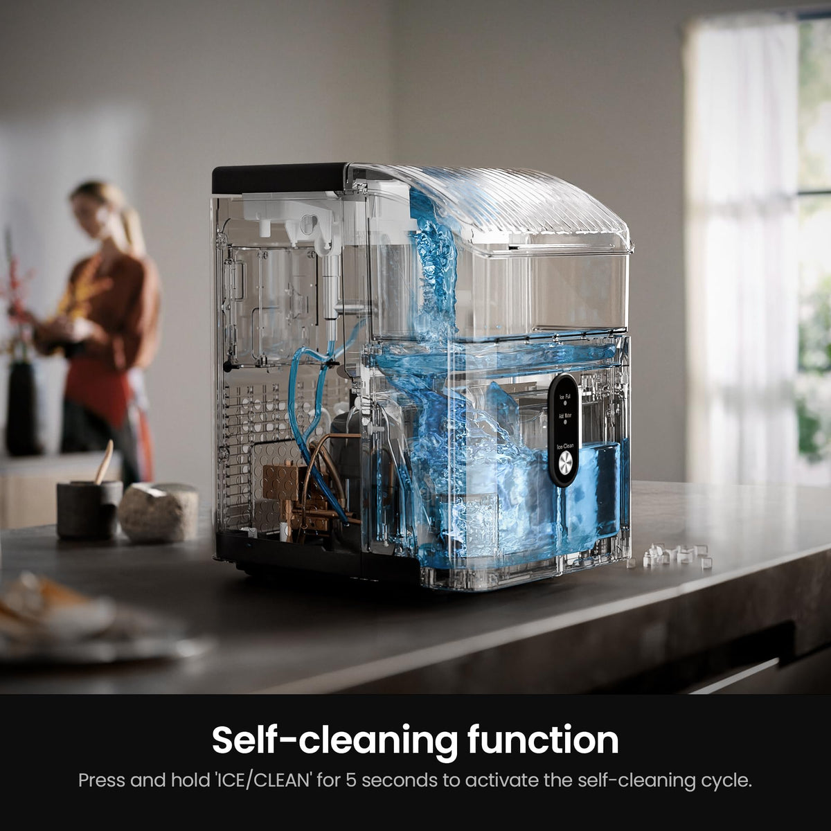 Kismile Nugget Ice Maker Countertop, 35 lbs/Day, Stainless Steel Portable Sonic Ice Maker & Pebble Ice Machine, First Ice in 7 Mins, 43 dB Quiet, One-Touch Self-Cleaning for Home & Office