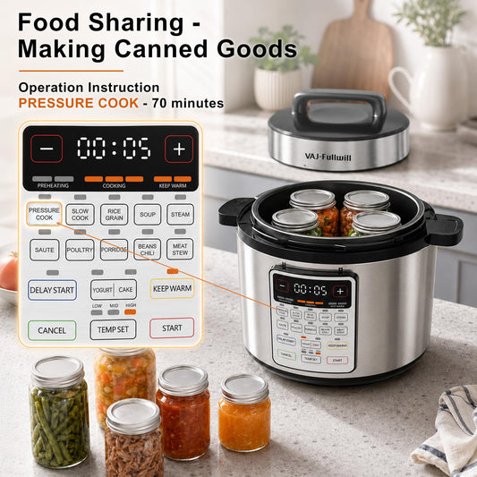 VAJ 8-Quart Electric Pressure Cooker, 12-in-1, 14 Presets, 1200W, Silver Ceramic nonstick pot, 24-hour delay start, over 16 safety protections, family meals, gatherings and batch cooking