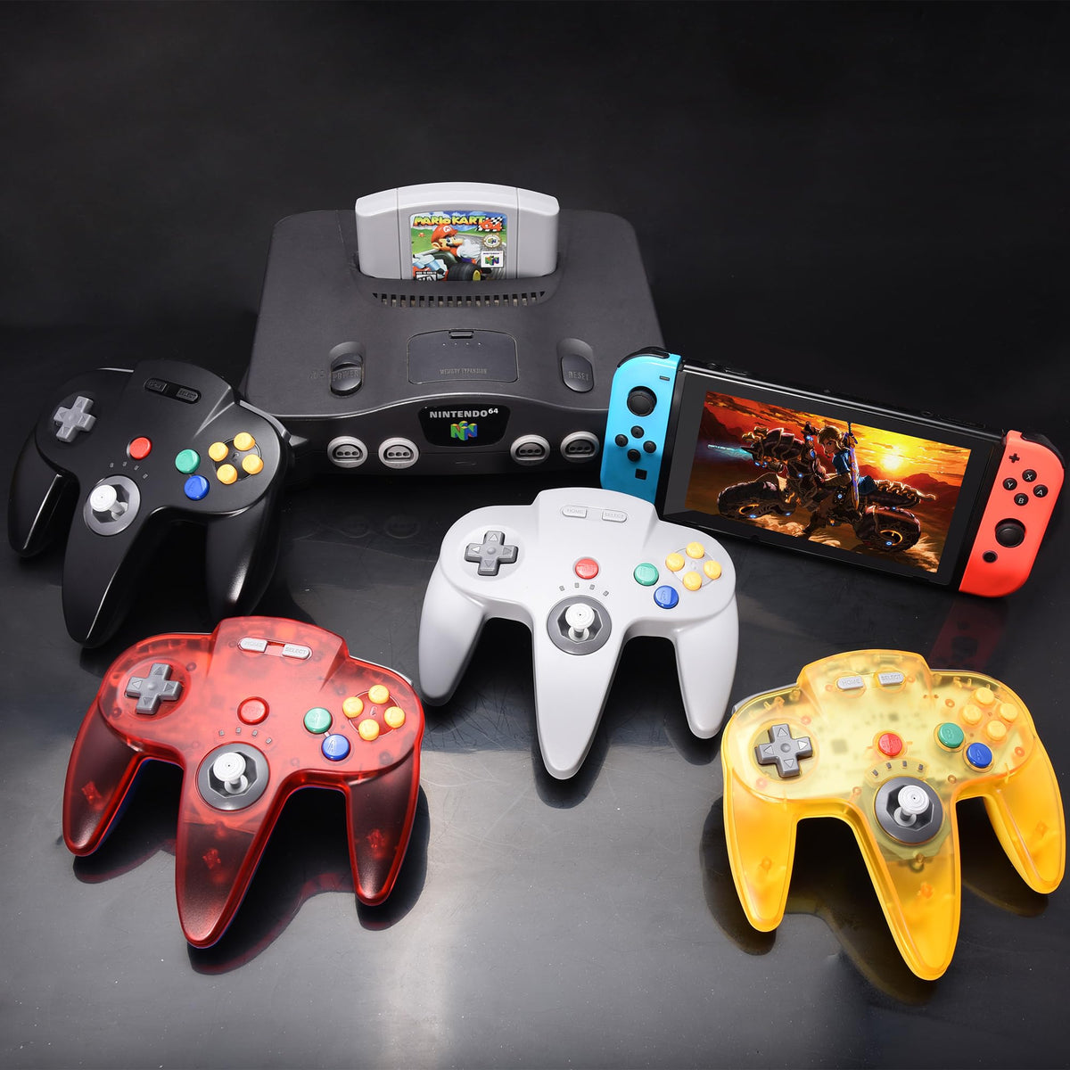 2 Pack Wireless N64 Controller for Switch 1 & 2, N64 Console, Black/Gray (Built-in Vibration) (Rechargeable) (3D Analog Stick), 2.4 GHz USB & N64 Receiver Made for Switch Online, Windows PC, macOS