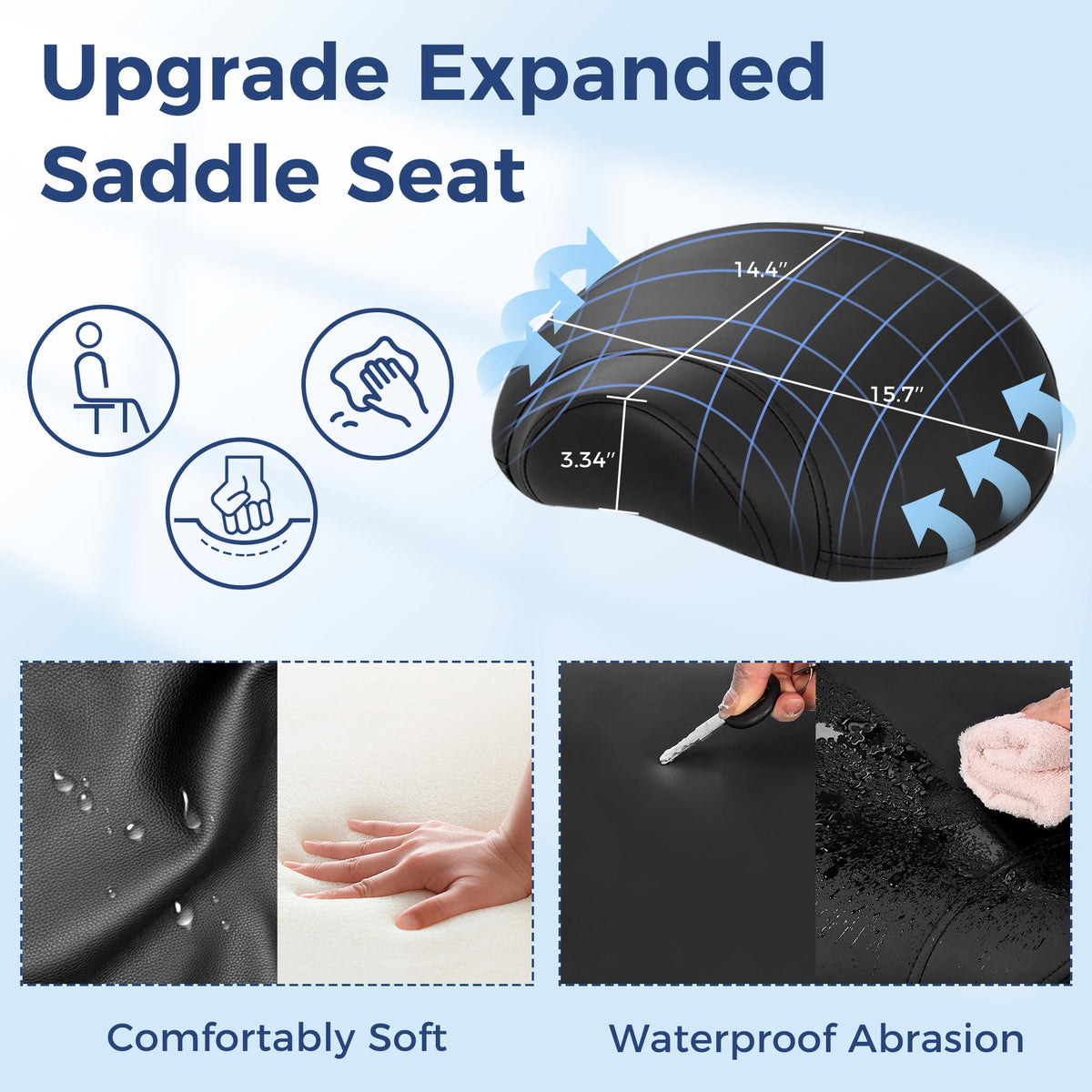 ANWBROAD Saddle Stool with Wheels, Thick Wide Saddle Seat Padding, Black Ergonomic Swivel Adjustable Rolling Stool with PU Leather Comfortable Rolling Saddle Chair for Salon Massage Clinic UWSS001B