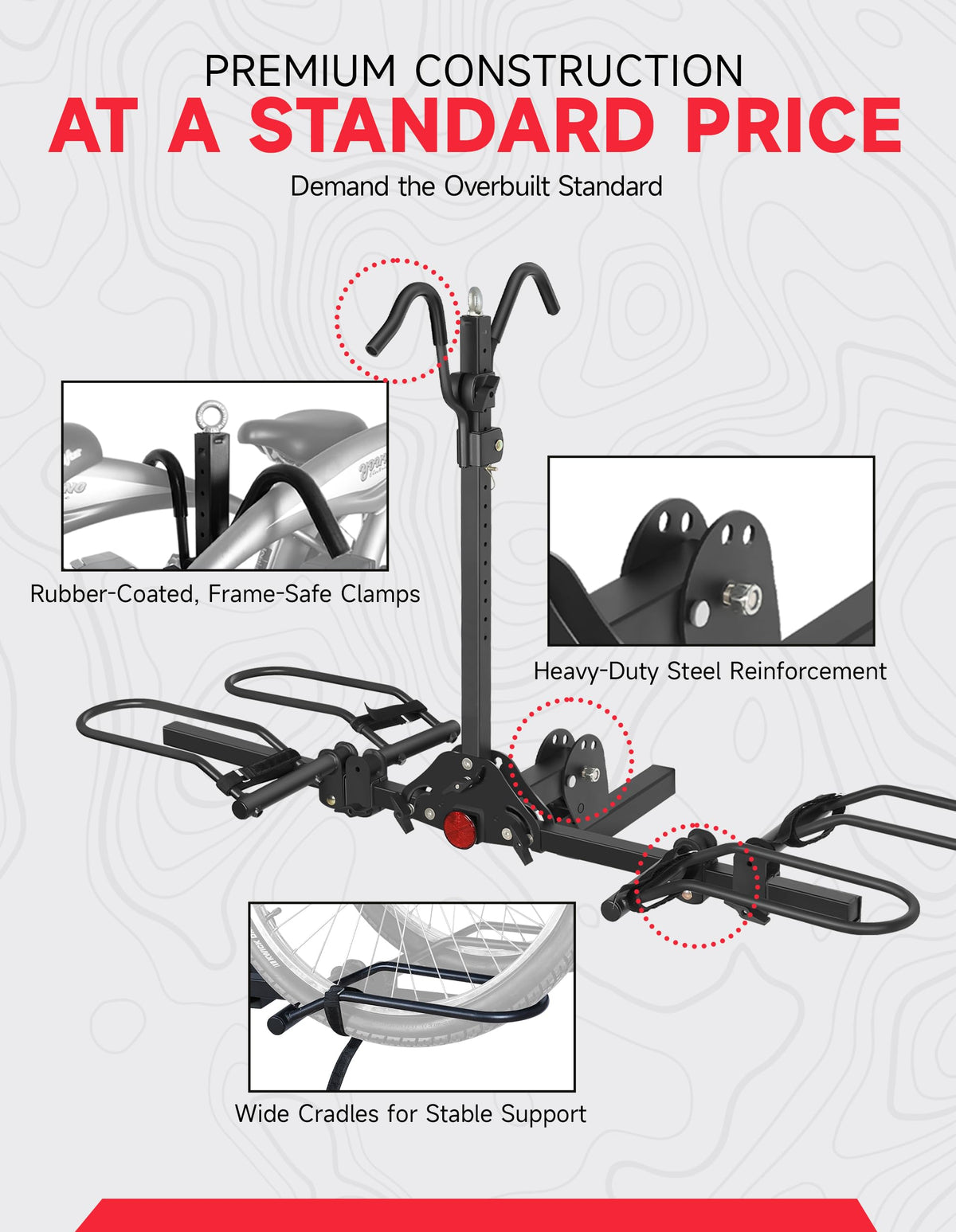 Young 200 lbs 2-Bike Rack Hitch Mount for Car SUV, 2" Receiver, Easy Fold Fits Up to 5" fat tire & standard bikes, Smart Tilt for trunk access, Anti-wobble, Soft padded hooks prevent scratches