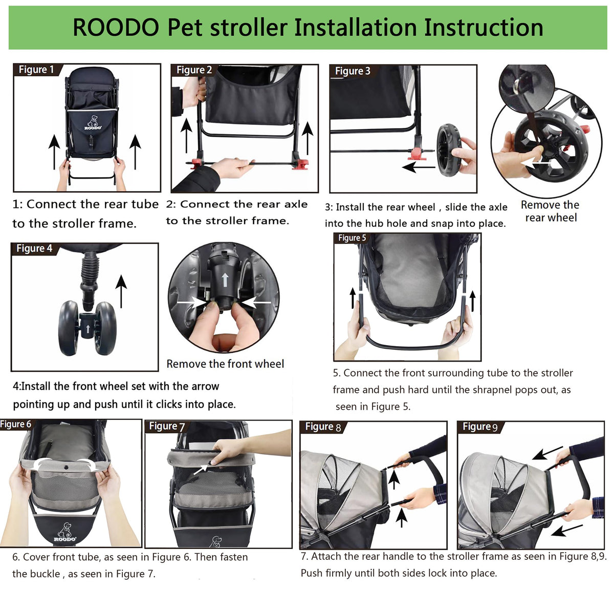 ROODO 3 Wheel Pet Stroller Best Lightweight Foldable Compact Portable Jogger All Terrain Travel Pet Gear Puppy Kitty Stroller for up to 30lbs Medium Small Dogs and Cats(Green)
