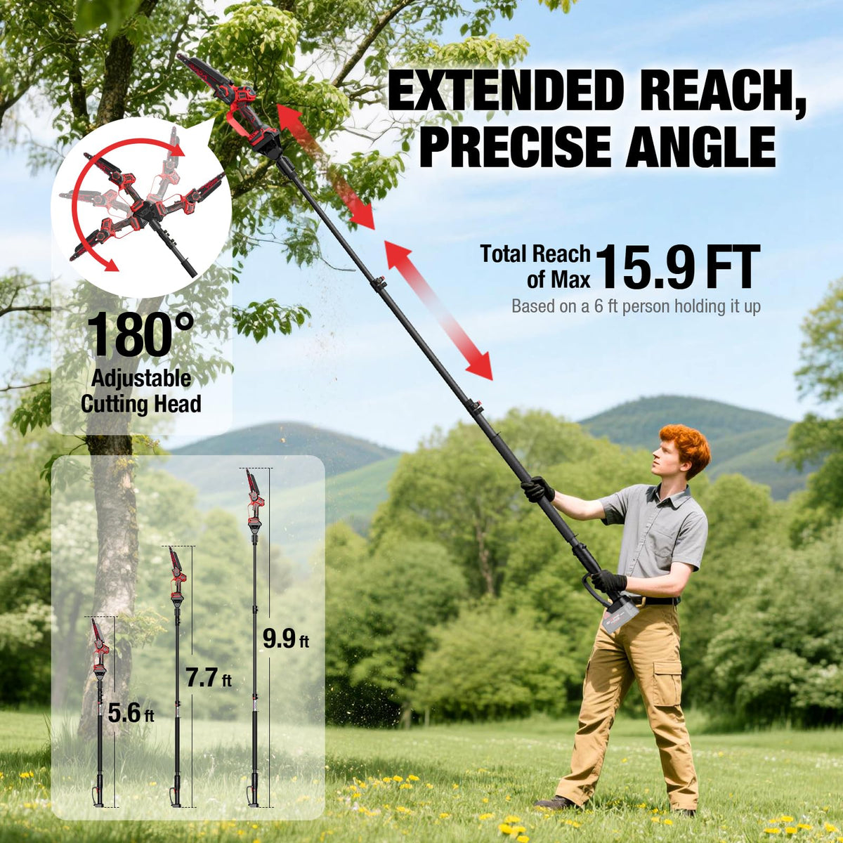 2-IN-1 Cordless 8-Inch Pole Saw & Chainsaw for Milwaukee M18 Battery - 1200W Brushless Motor, Total Reach of Max 15.9 FT, Lightweight, 8"&6"Electric Pole Saws for Tree Trimming Pruning (Tool Only)