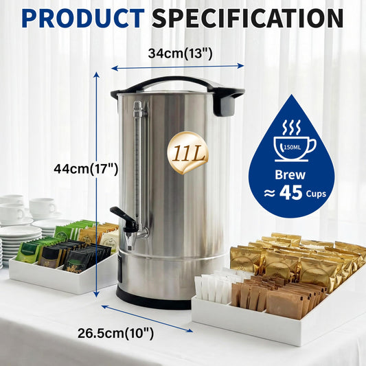 11L (45 Cups) Hot Water Dispenser Urn, Commercial Hot Water Boiler 304 steel tank, digital temp control, keep-warm, boil-dry protection, for tea, coffee, formula, restaurant, hotel and events
