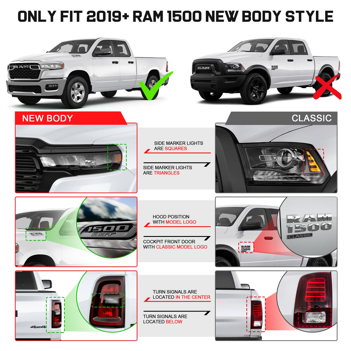 COMNOVA Running Boards for 2019-2026 Dodge Ram 1500 Crew Cab New Body Style Excl. Ram 2500/3500/Classic, Anti-Slip & Rust Carbon Steel Side Steps, Easy Access Step Bars, Powder Coated, 6 Inch Steps