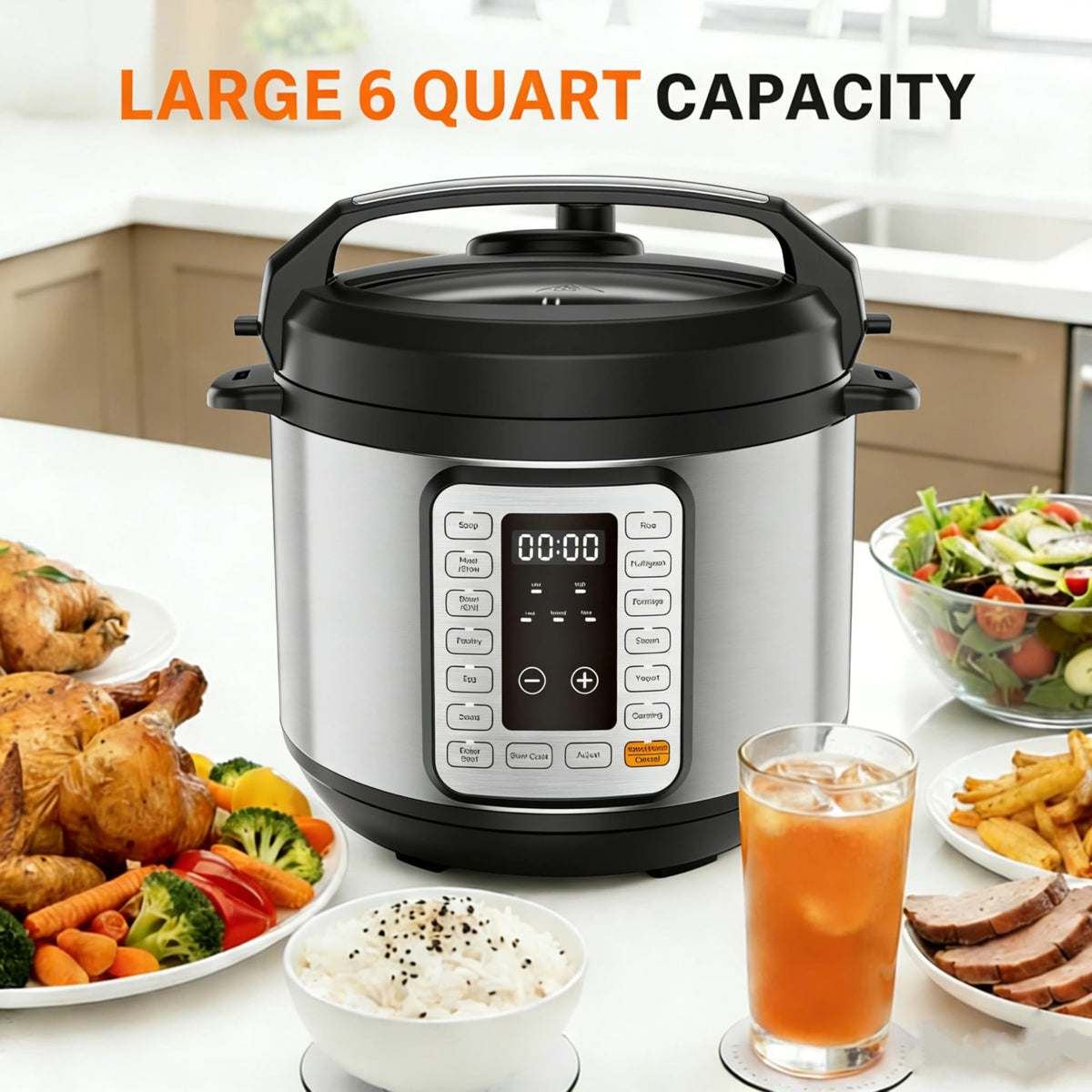 HealSmart 6QT Electric Pressure Cooker, 16-in-1 & Non-Stick Stainless Steel Multi Cooker with 12 Presets for Slow Cook, Meat Stew, Steam, Sauté, Canning, Yogurt Maker, Dishwasher Safe, Silver