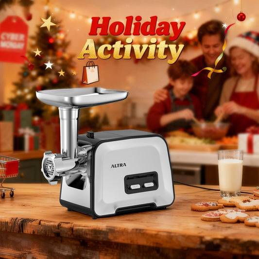 ALTRA LIFE Electric Meat Grinder, 2800W Max Heavy Duty Sausage Stuffer with Rotary Cheese Grater Set, 2 Blades, 3 Plates, Sausage Tube, Kibbe, Burger Press & Meat Claw for Home, Built-in Storage
