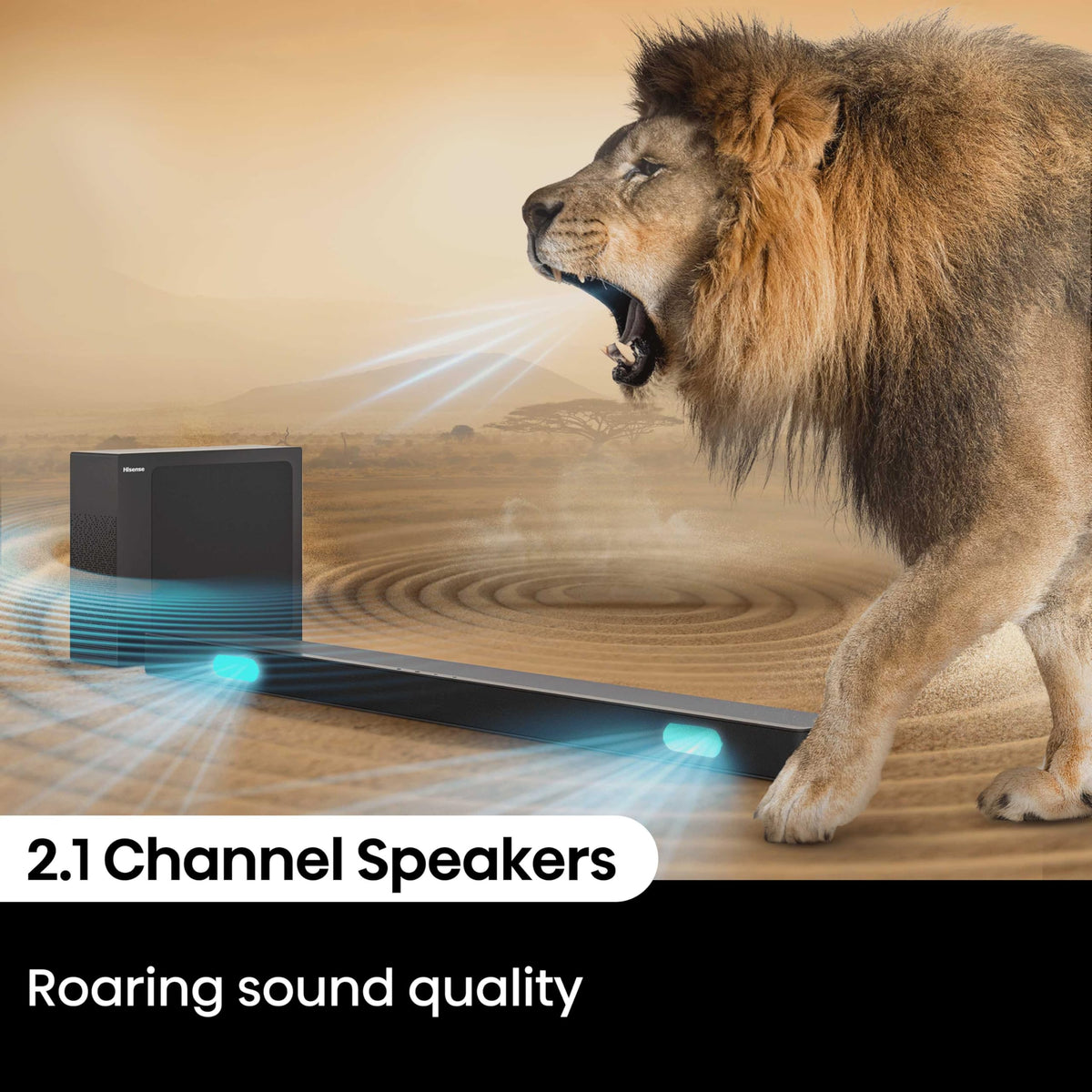 Hisense HS2100 2.1ch Soundbar with Wireless Subwoofer, Dolby Audio, DTS Virtual:X, HDMI ARC, Bluetooth 5.3, Remote Control, 6 EQ Modes