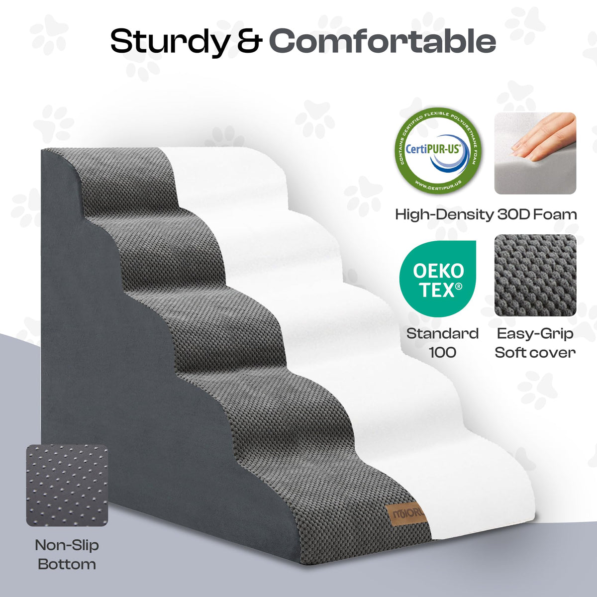 Miorun Extra Wide Dog Stairs for Large Dogs, 25" H Pet Steps for High Beds CertiPUR-US,20"W High-density foam,5-Step fits beds up to 30"tall,for pets up to 80 lb,stable ramp for senior pets