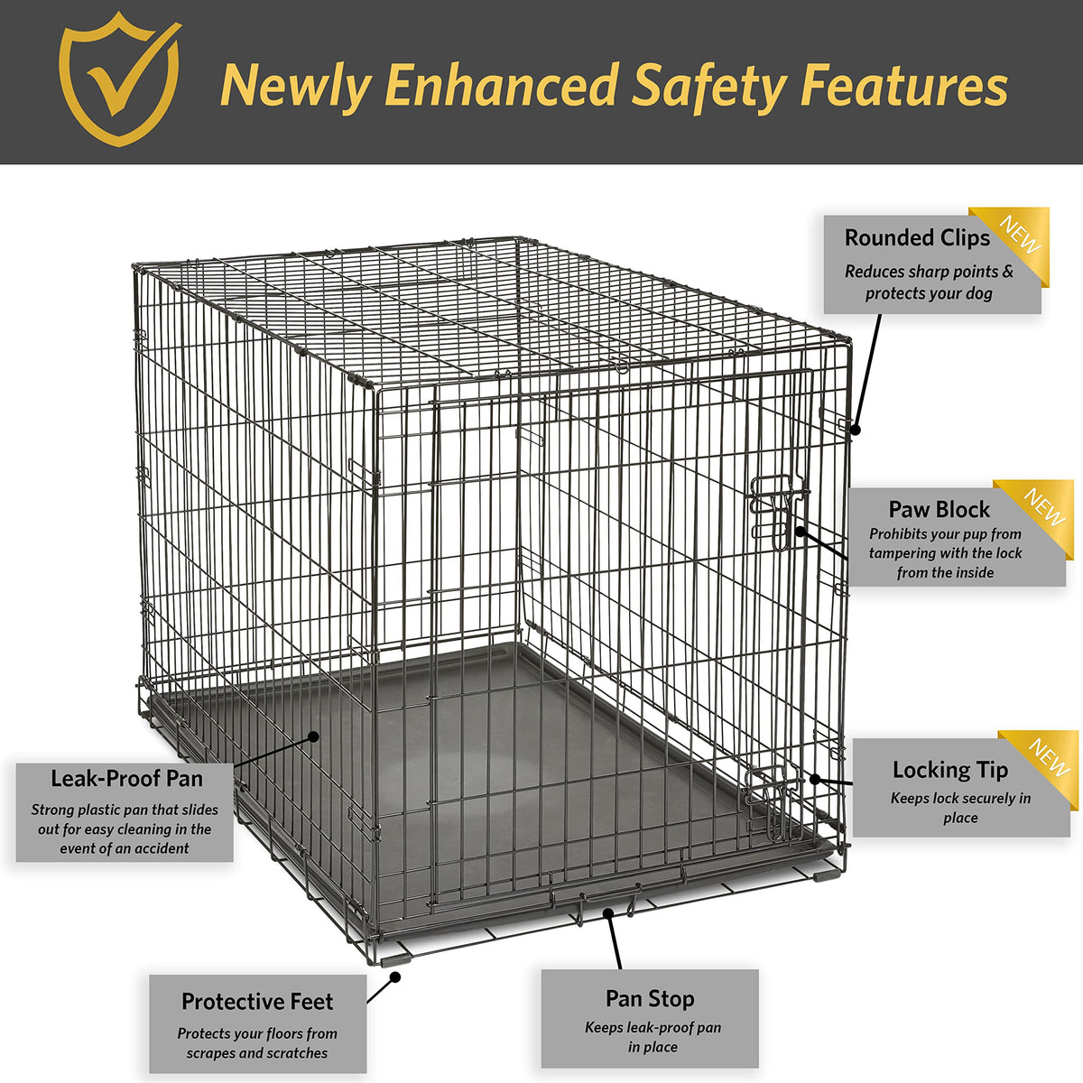 New World by Midwest 42-Inch Single Door Crate, for Large Breeds, 71-90 lbs Folding Dog Crate, Leak-Proof Tray & Secure Latch, Portable, Durable & Easy to Assemble