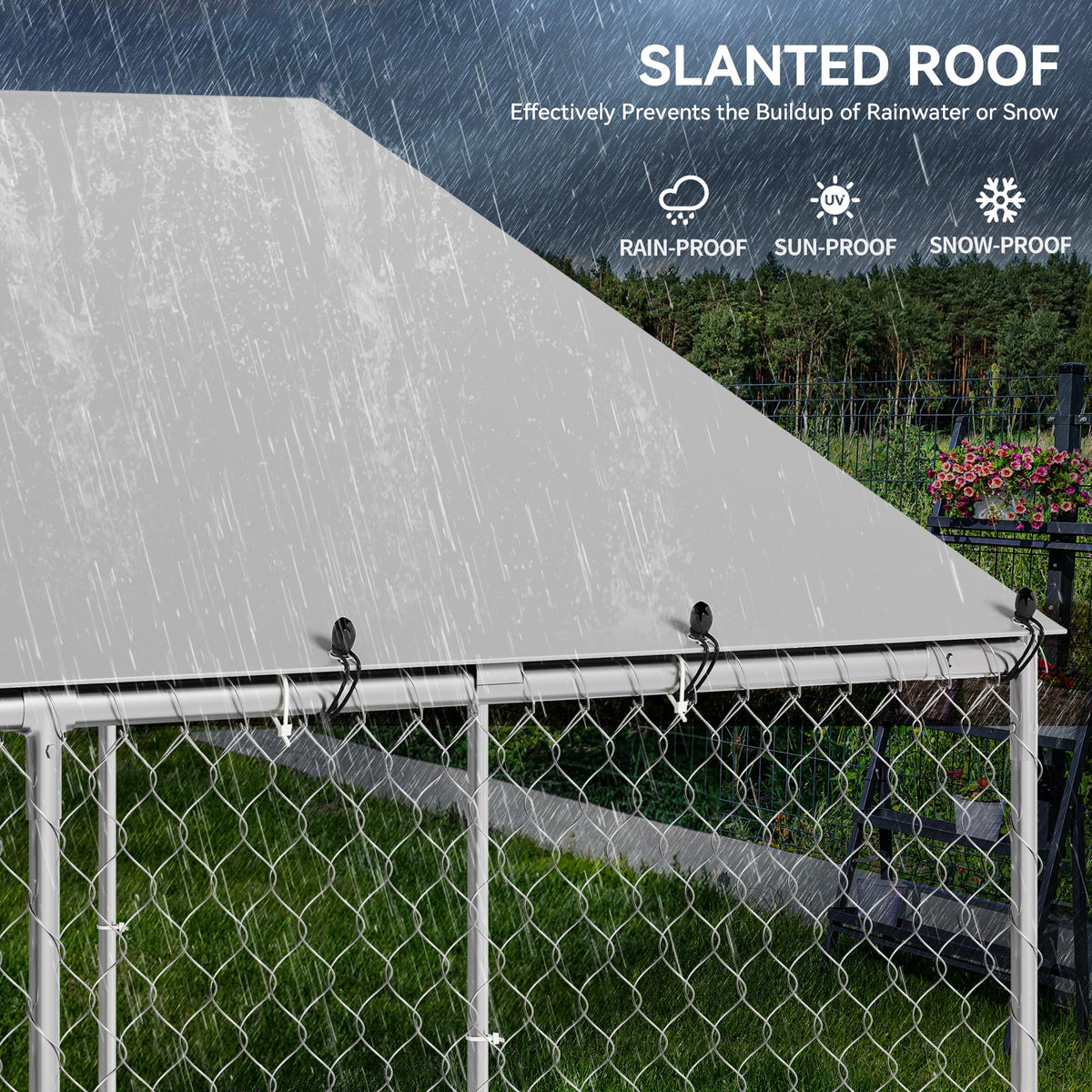 DWVO 7.5'x7.5' Outdoor Dog Enclosure with Roof Dog Kennel Outside with Metal Gate, Dog House Large Dogs for Yard