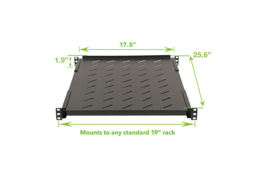 Navepoint Fixed Rack Vented Server Shelf 1U 19" 4 post Rack Mount Adjustable from 16 - 37"