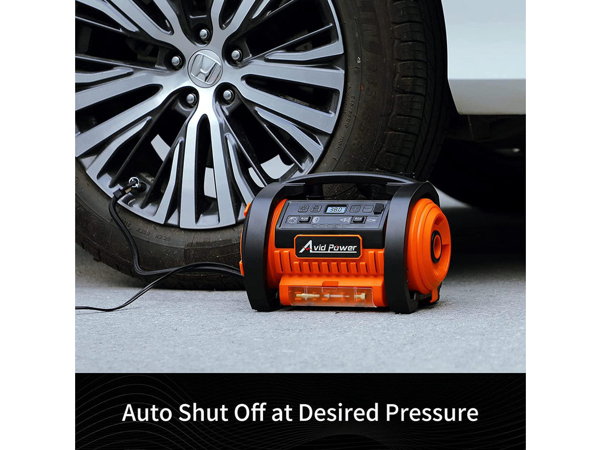 AVID POWER Tire Inflator Portable Air Compressor, 12V DC / 110V AC Car Tire Pump, Air Mattress Pump with Inflation and Deflation Modes, Dual Powerful Motors, Digital Pressure Gauge