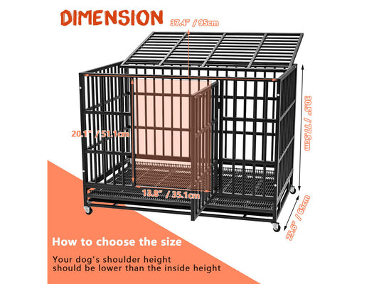Vitesse 38 inch Heavy Duty Indestructible Dog Crate, Escape Proof Dog Cage Kennel with Lockable Wheels,High Anxiety Double Door Dog Crate,Extra Large Crate Indoor for Large Dog with Removable Tray