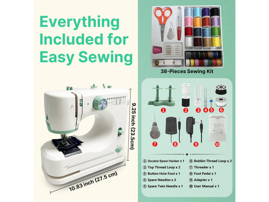 Sewing Machine for Beginners, 12 Built-In Stitches, 2-Speed Portable Mini Sewing Machine with 48Pcs Accessory Kit, Foot Pedal, Storage Drawer for Home DIY, Mending & Crafting
