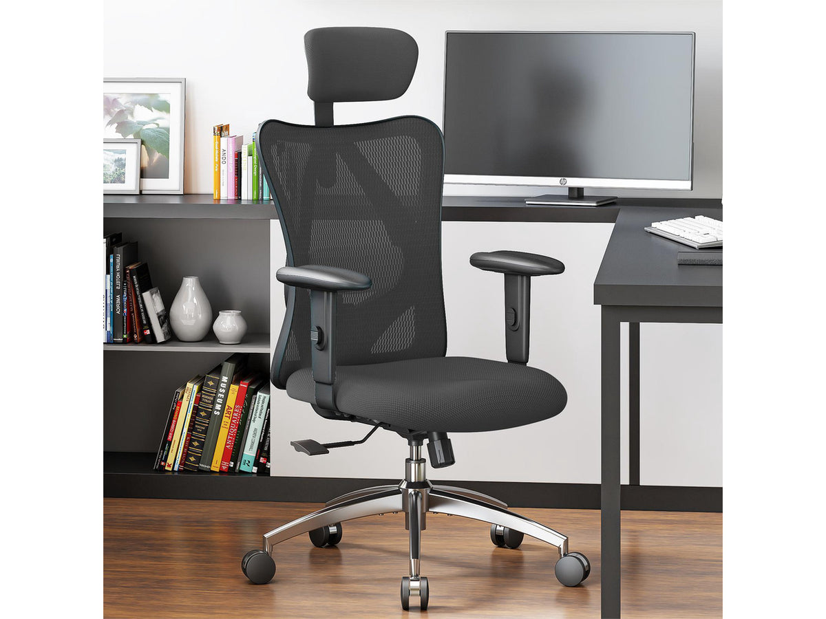 SIHOO High-Back Mesh Office Chair with Lumbar Support, Ergonomic Chair for Desk, Breathable Mesh Adjustable Headrests for Home Office, Black