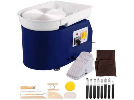 Pottery Wheel 28cm Pottery Forming Machine with Detachable Basin Foot Pedal Control 350W Art Craft DIY Clay Tool for Art Craft Work and Home DIY Blue, 18 Piece