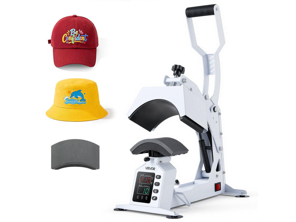 VEVOR Hat Heat Press Machine, with 2 Interchangeable Platens and Caps Stretcher, Precise Temperature & Time Control, Heat Press for Hats and Caps, for HTV Iron On and Sublimation Projects, White