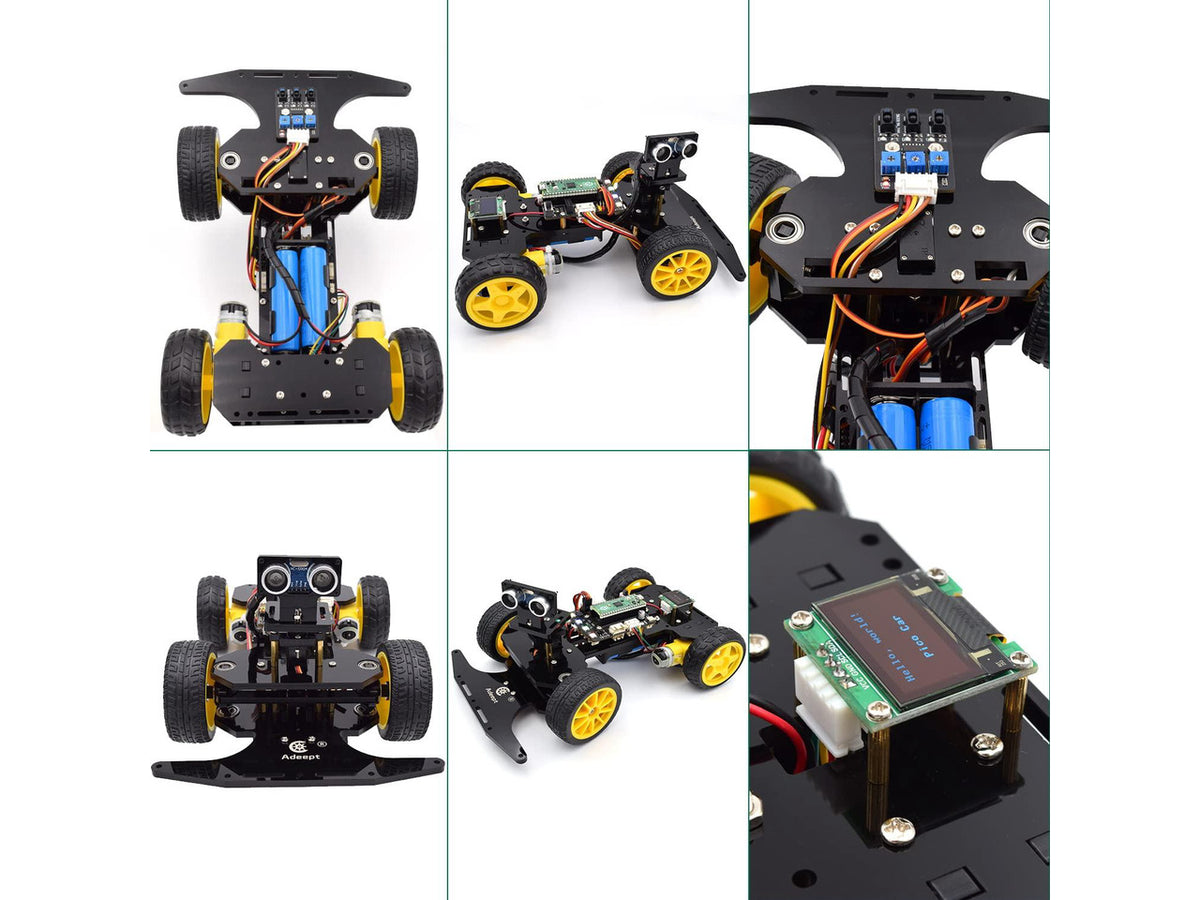 Adeept Smart Car Kit Compatible with Raspberry Pi Pico, Line Tracking, Obstacle Avoidance, Colorful Light, DIY STEM IR Remote Controlled Educational Robot Car Kit with MicroPython Code and Tutorials