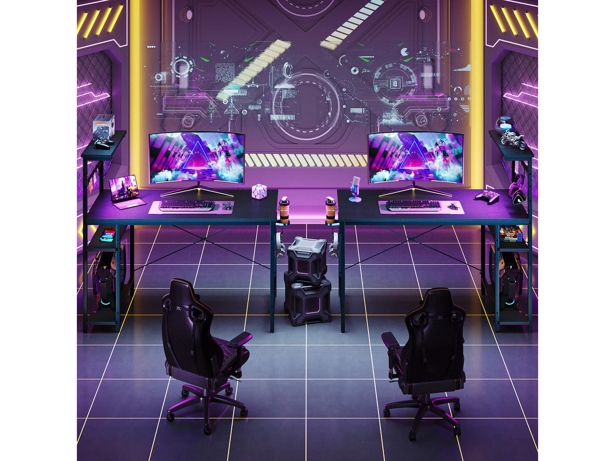 Bestier 44" RGB LED Gaming Desk with Adjustable Storage Shelves, Foldable Cup Holder & Headphone Hook for Gaming Room/Office, Black