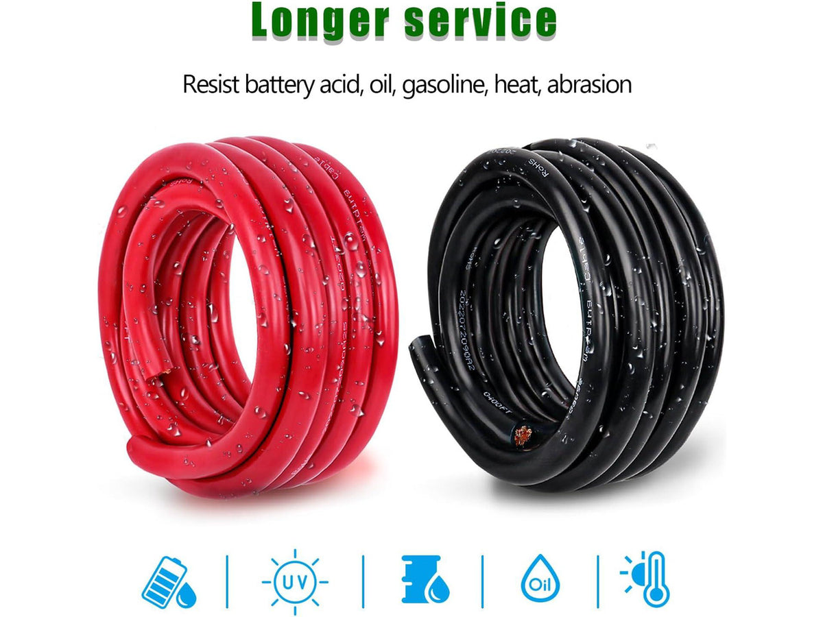 2 Gauge Battery Cable Copper Wire, 5FT Red+5FT Black 2 AWG Welding Cable Standard USA OFC Wire for Automotive, Battery, Solar, Marine and Generator