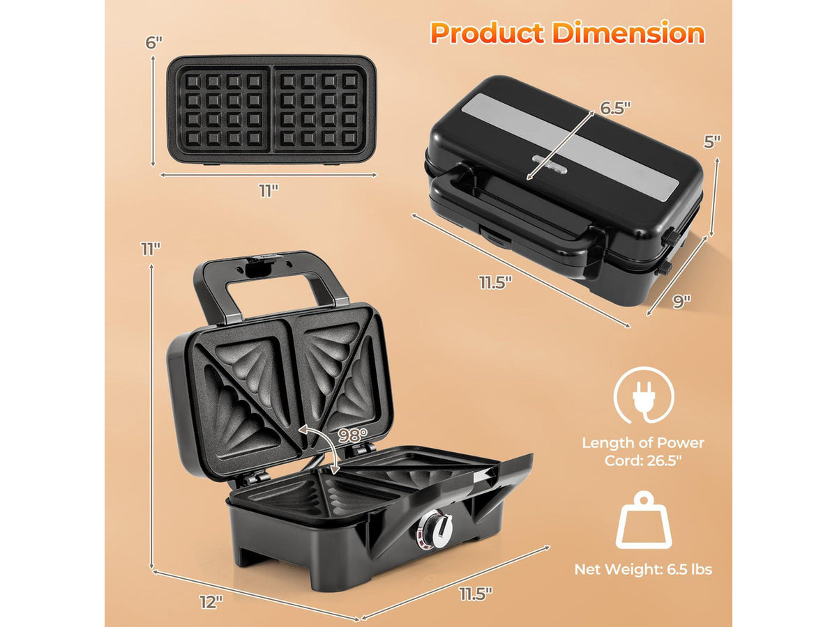 ARLIME Waffle Maker with Removable Plates, 1082W Electric Panini Press Grill w/Non-stick Plates, Indicator Lights, Sandwich Maker w/ 5-gear Temperature Control for Breakfast Grilled Cheese Steak