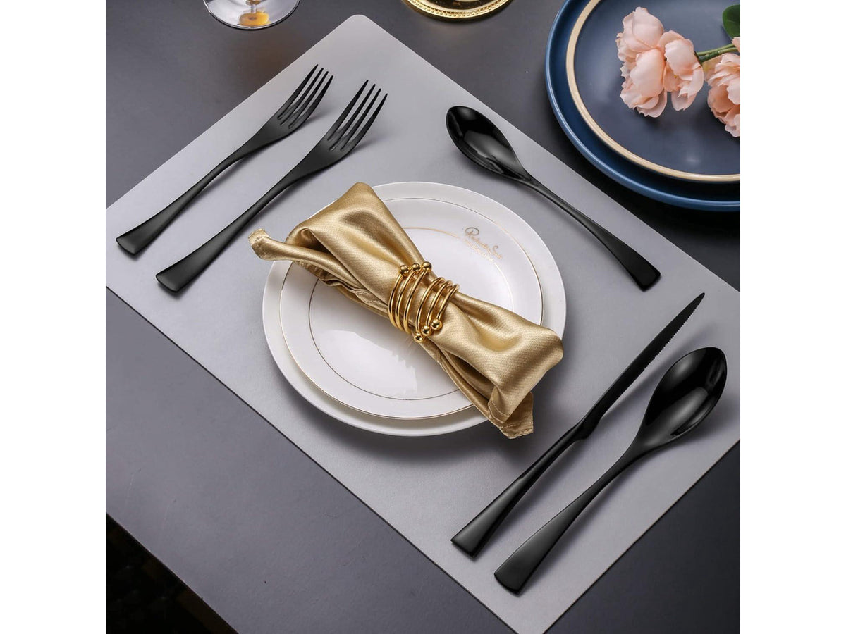 20-Piece Black Silverware Set for 4,Heavy Duty 18/10 Stainless Steel Flatware Set with Forged Stand Knife,Modern Cutlery Utensil Set,Forks Spoons and Knives Set,Mirror Polished,Dishwasher Safe