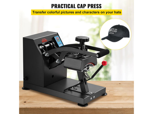 Heat Press 6x3.75Inch Curved Element Hat Press Clamshell Design Heat Press for Hats Rigid Steel Frame No Stick Digital LCD Timer and Temperature Control (6x3.75Inch Clamshell Design)